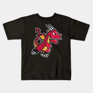 Red Fire Dragon Retro Roller Skate product Kids T-Shirt